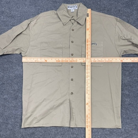 Vintage Naughty Gear Men's‎ Tan Short Sleeve Button Up Work Shirt 2XL - Picture 6 of 7